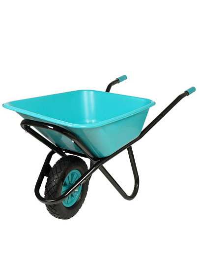 Тачка строительная одноколесная, пластик, 180 кг, 120 л, втулка D12 мм, PU 4.80/4.00х8, бирюзовая, РВ-Премиум