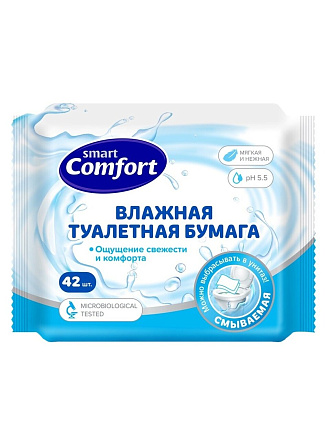 Туалетная бумага влажная Comfort Smart, 1 слой, 42 шт