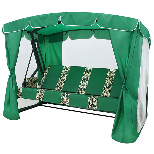 Качели садовые 4-местные, 232х125х195 см, 380 кг, Arno, Оазис Люкс+, раскладываются в кровать, с москитной сеткой, зеленые, 2016-КД-40/Л+, металл