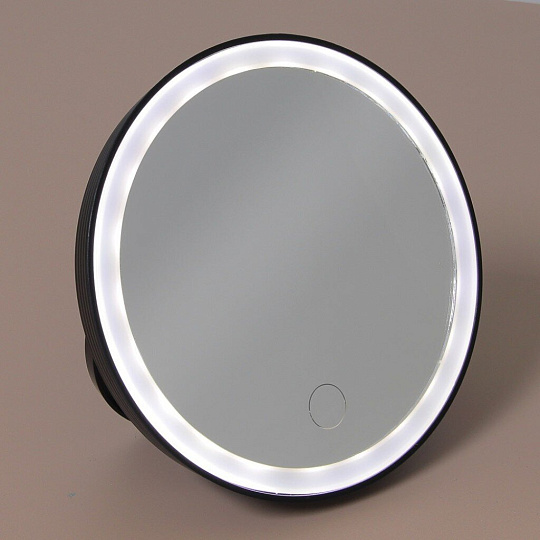 Зеркало настольное, 15 см, пластик, стекло, круглое, с LED-подсветкой, 4xAAA, USB-провод, ЮниLook, 301-256