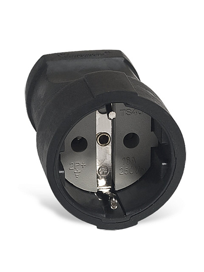 Штепсельное гнездо с заземлением, 16 А, 250 В, черное, еврослот, ПВХ-облив, UNIVersal, ОА1020