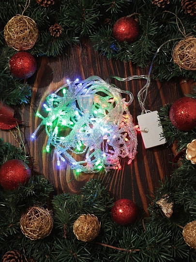 Гирлянда 120 ламп, 1.5х1.5 м, 8 режимов, Занавес, свет мультиколор, прозрачная, в помещении, сетевая, SY16-158