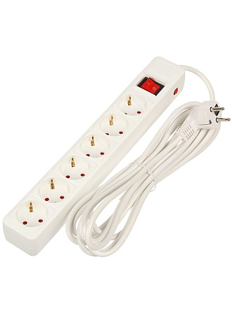 Сетевой фильтр 6 гнезд, 5 м, ПВС, 3х1 мм², с заземлением, 16 А, 3.5 кВт, белый, Jett, 171-215