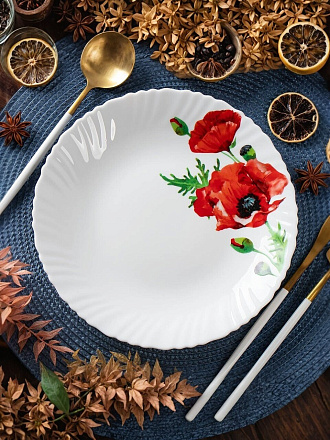 Тарелка обеденная, стеклокерамика, 24 см, круглая, Алый мак, Daniks, LHP95/K1929