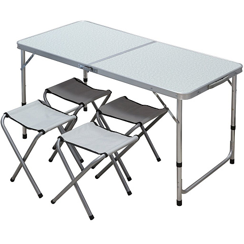 Стол складной металл, прямоугольный, 120х60х68.5 см, столешница МДФ, серый, YTFT013, 4 стула