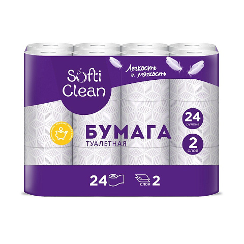 Туалетная бумага Softi Clean, 2 слоя, 24 шт, 15.31 м, с втулкой, белая