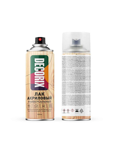 Лак аэрозольный, Decorix, 0107-32 DX, глянцевый, полиакриловый, для внутренних и наружных работ, 0.52 л