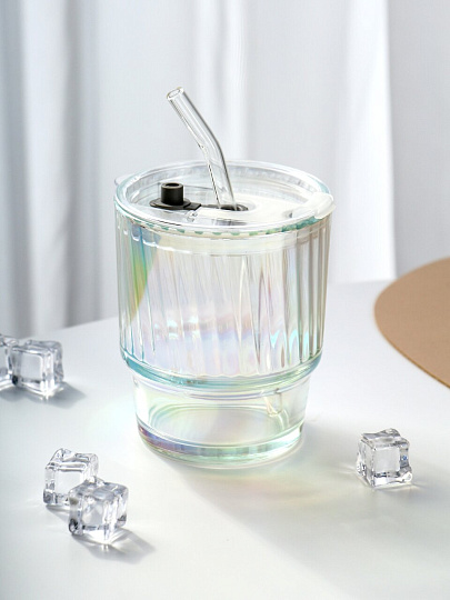 Стакан 400 мл, стекло, Перламутр, с трубочкой, B060520