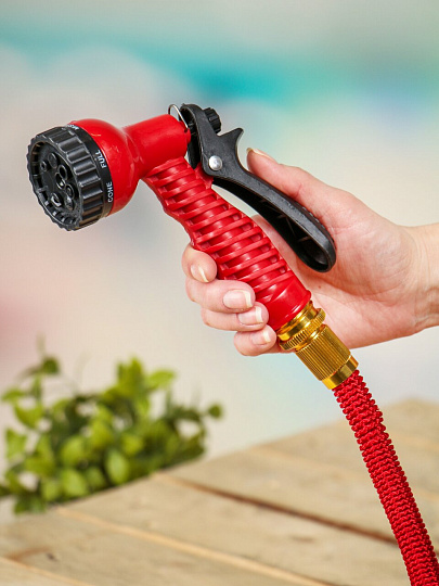 Шланг поливочный растягивающийся, 7-22.5 м, Grandy, латекс, с металлическими фитингами, красный
