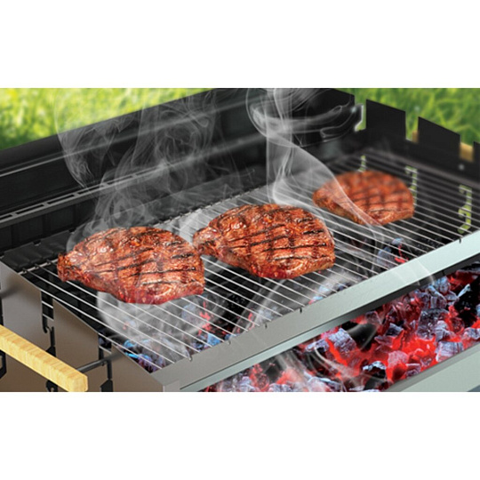 Гриль 1320х690х1010 мм, 2 мм, решетка-гриль, полка, генератор угля, с колесами, угольный, Grillux, Orion 100, ВЗР2213