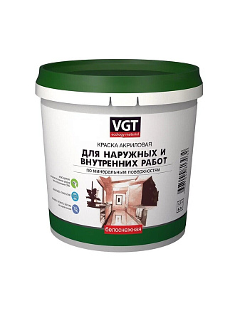 Краска водно-дисперсионная, VGT, акриловая, универсальная, моющаяся, влагостойкая, матовая, белоснежная, 1.5 кг