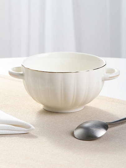 Бульонница фарфор, 650 мл, с ручкой, Золотая линия, ТМ Глория, 202353