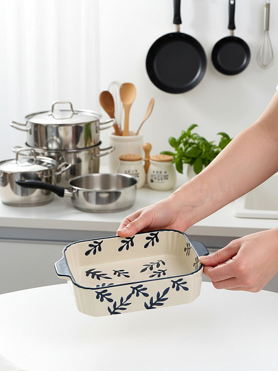 Форма для запекания керамика, 21.5х14х5 см, прямоугольная, Синее кружево, B010427