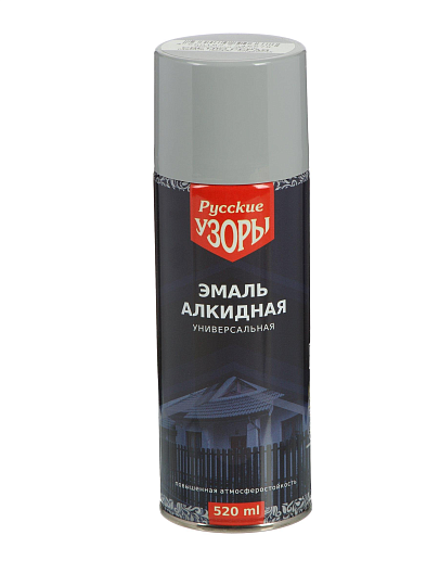 Эмаль аэрозольная, Русские узоры, универсальная, алкидная, глянцевая, светло-серая, 520 мл