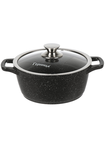 Кастрюля алюминий, антипригарное покрытие, 2 л, крышка стекло, Горница, Гранит Induction, Ик203аг, индукция