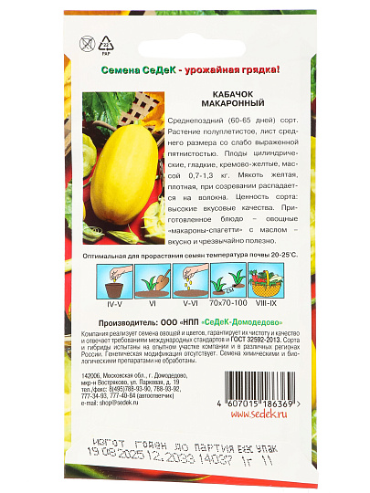 Семена Кабачок, Макаронный, цветная упаковка, Седек