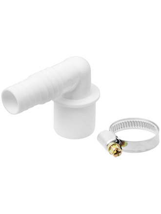 Штуцер для сливных шлангов, 19/22х32 мм, угловой, с хомутом, индивидуальная упаковка, MasterProf