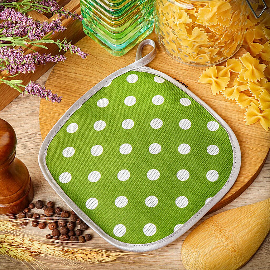 Прихватка 18х18 см, рогожка, 100% хлопок, Текстильная лавка, Крупный горох зеленый, 30098/1