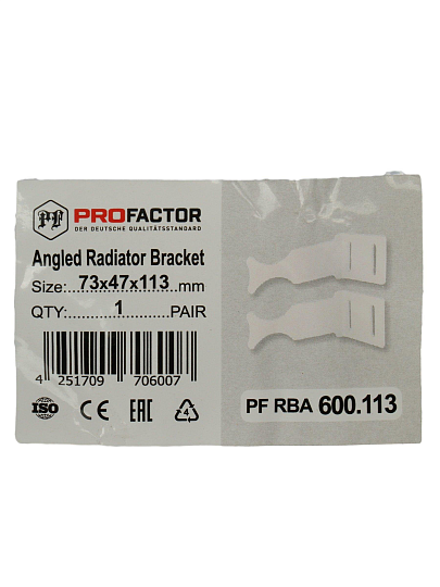 Кронштейн для радиатора 113 мм, угловой, 2 шт, ProFactor, PF RBA 600.113