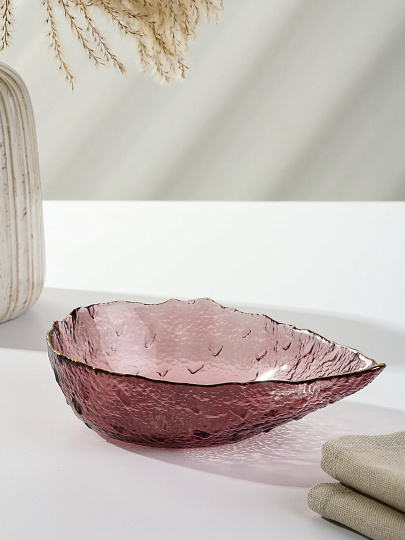 Салатник стекло, фигурный, 5 см, 0.5 л, 15х20х5см, отвод золотом, Алмаз, Y6-10092/2, розовый