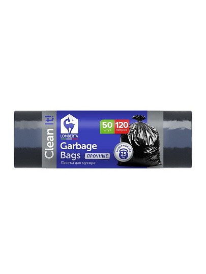 Пакеты для мусора 120 л, 50 шт, прочные, Lomberta, 722724, черные