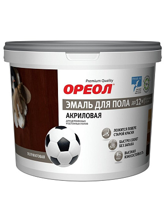 Эмаль Ореол, для пола, быстросохнущая, акриловая, полуматовая, темно-серая, 2.3 кг