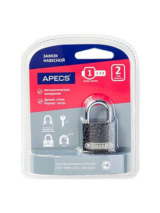 Замок навесной Apecs, PD-01-25, МВС-122, блистер, цилиндровый, 2 ключа