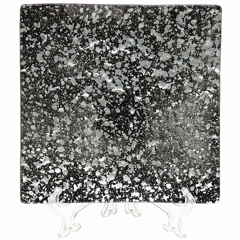 Тарелка обеденная, стекло, 19.5 см, квадратная, Y3-1636, черно-серебряная