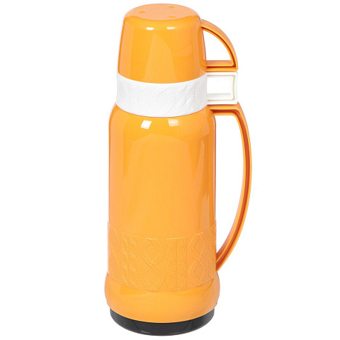 Термос пластик, 1 л, узкая горловина, Daniks, колба стекло, оранжевый, 958-100TT-orng