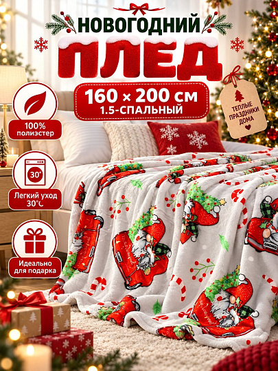 Плед 1.5-спальный, 160х200 см, 100% полиэстер, Silvano, Гномы в машине, A120110
