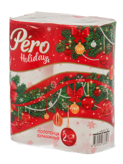 Полотенце бумажное 2 слоя, 2 рулона, 12 м, белое, Pero, Holidays