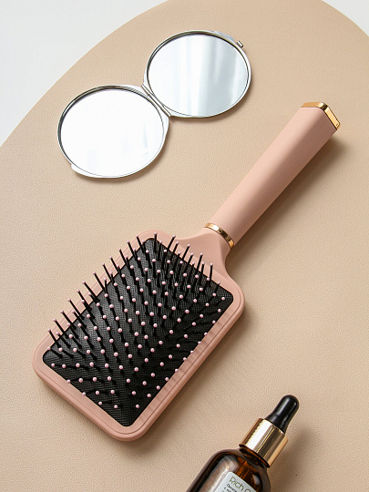 Расческа массажная, 25.5х8.5 см, пластик, пластиковая ручка, квадратная, розовая, A100055