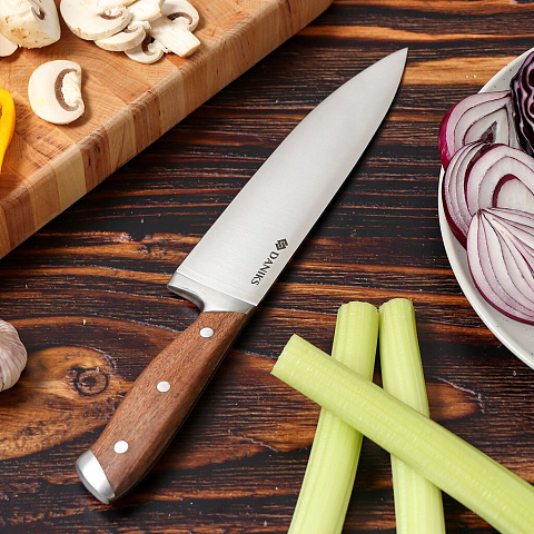 Нож кухонный Daniks, Wood, шеф-нож, нержавеющая сталь, 20 см, рукоятка дерево, 160939-1