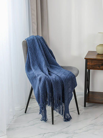 Плед 1.5-спальный, 130х180 см, вязаный, 100% полиэстер, Silvano, Теплые объятия, темно-синий, однотонный, A120040