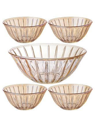 Набор салатников стекло, круглый, 5 шт, 0.3, 1.6 л, Lines Amber, Lefard, 691-068