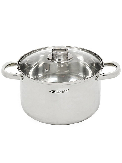 Кастрюля нержавеющая сталь, 2.2 л, крышка стекло, Катунь, Гретта, КТ04-D-22, индукция