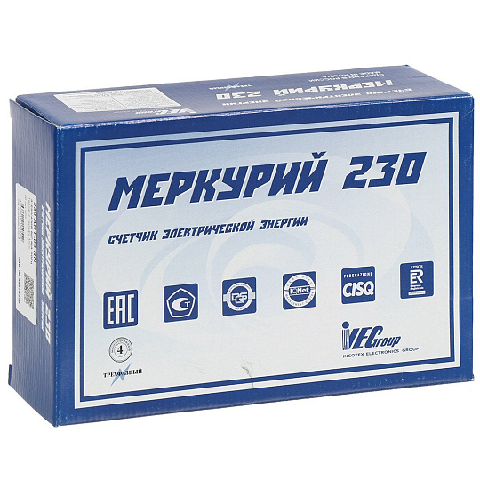 Счетчик электроэнергии Инкотекс, Меркурий 230 ART-03 PQRSIDN, 3 фазы, 5 А, 7.5 А, 230 В, 0.5s/1.0, М0000051952