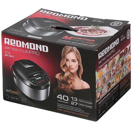 Мультиварка Redmond, RMC-M4512, 13 программ, 5 л, 1000 Вт, тефлоновое покрытие чаши, антипригарное покрытие, отложенный старт