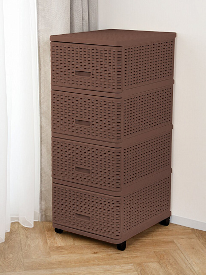 Комод 4 ящика, Дюна, 40х50х98 см, коричневый, плетеный, 04054, Dunya Plastik