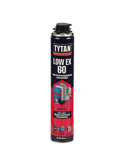 Пена монтажная Tytan, Low expansion 60, профессиональная, 55 л, 750 мл, всесезонная, 64095