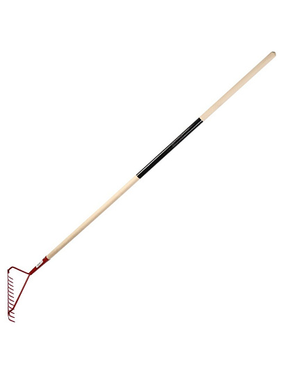 Грабли прямые, 12 зуб, металл, 34 см, с выносной тулейкой, садовые, черенок деревянный