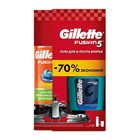 Набор Gillette для бритья (гель для бритья Fusion5 Ultra Sensitive 200 мл + пена для бритья Sensitive Skin 250 г)
