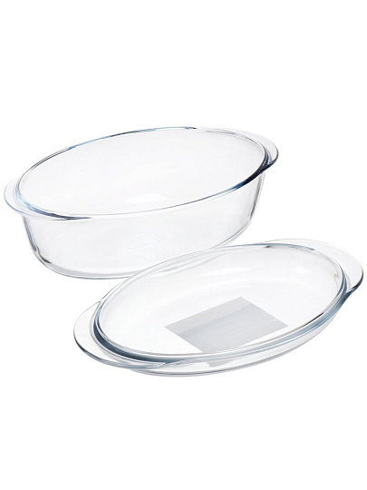 Кастрюля стекло, 20х33х9 см, 4 л, овальная, с крышкой, 459AAST
