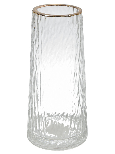Ваза стекло, настольная, 24х8 см, Лед, Y4-11067, с золотой отводкой, прозрачная
