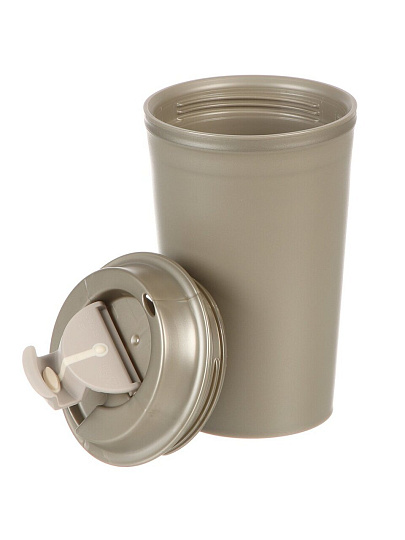 Термостакан пластик, 350 мл, Бытпласт, колба пластик, с клапаном, металлик бежевый, 434260042