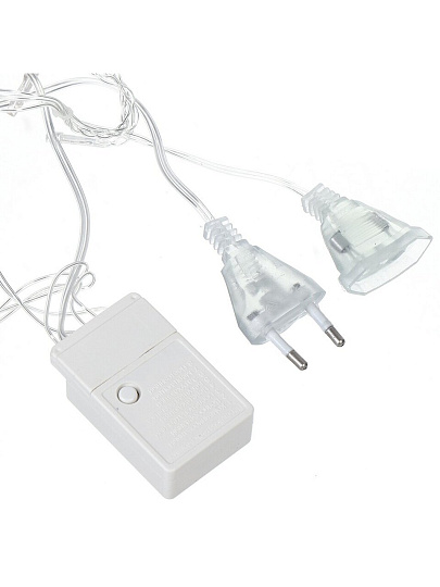 Гирлянда 56 ламп, 1.5х0.6 м, 8 режимов, Бахрома, теплый белый свет, прозрачная, в помещении, сетевая, LED