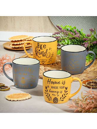 Кружка керамика, 4 шт, 325 мл, Энджой, Daniks, BR06/BR609