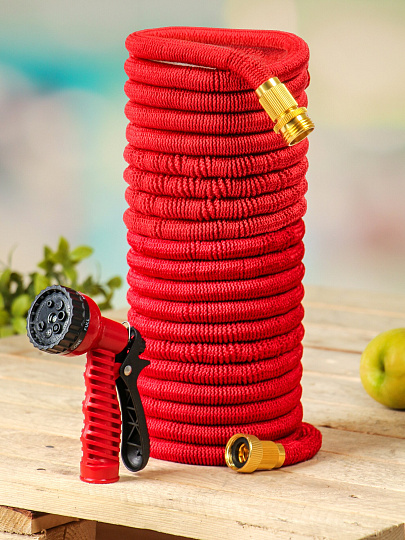 Шланг поливочный растягивающийся, 7-22.5 м, Grandy, латекс, с металлическими фитингами, красный