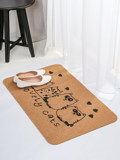 Коврик влаговпитывающий, 50х80 см, прямоуг, резина, полиэстер, беж, Четыре кота, ComeForte, TCLR/W-1