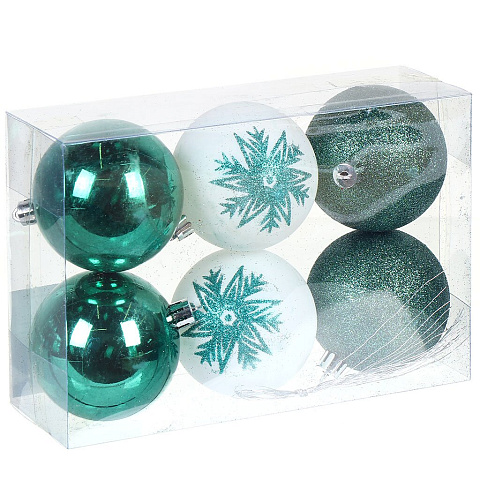Елочный шар 6 шт, зеленый, белый, 7 см, SYQB-0122289